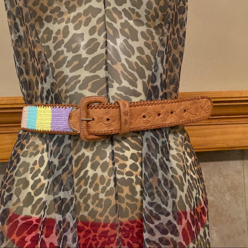 Vintage Mayan Designs Inc Leather and woven Belt Colorful